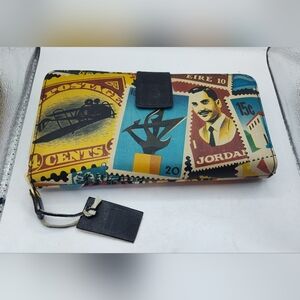 Stamp Themed Wallet With Removable Checkbook Holder